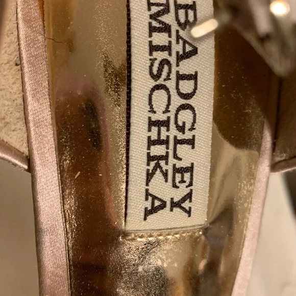 Badgley Mischka Champagne Crystal Embellished Stiletto Heels - Picture 3 of 7